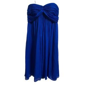 Donna Morgan Women's Bridesmaid Mid Dress Strappless Sleeveless Blue Silk Sz 2